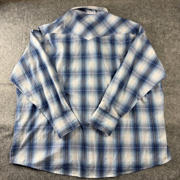 Wrangler Western Fashion Snap Shirt Plaid Blue White Men 2X Big Grande Fort - Picture 5 of 8
